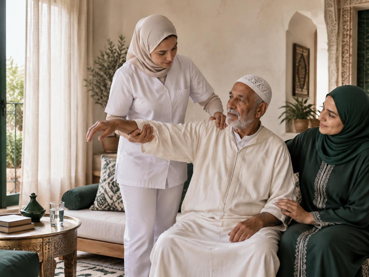 متخصصة رعاية صحية تعتني بشخص مسن في منزله